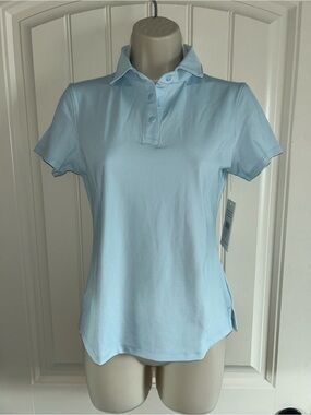 NWT Athleta Light Blue Button-Down Polo Slim Fit Performance Sz XS